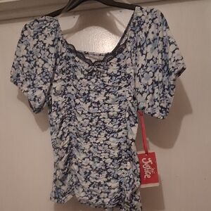 Justice Navy and White Floral Blouse